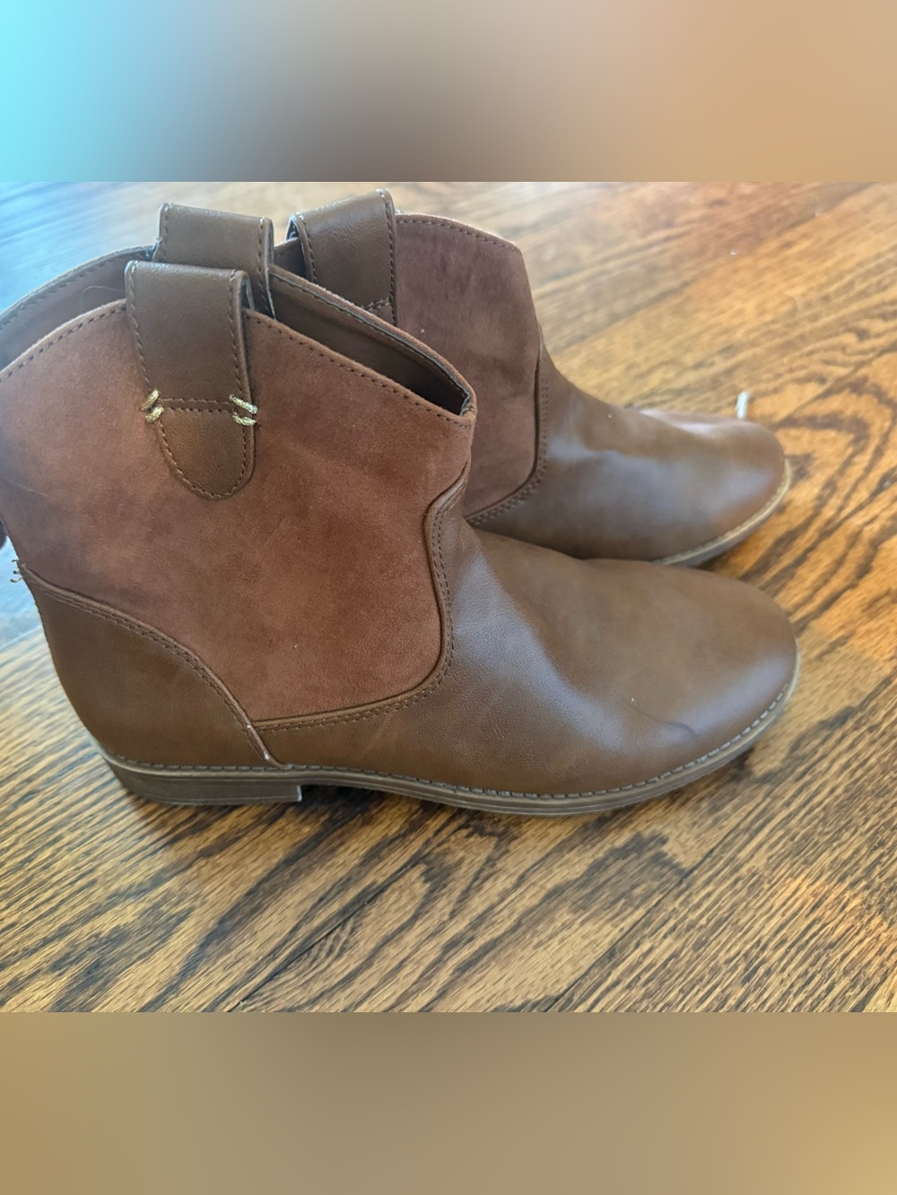 Kids Brown Leather & Suede Pull-On Ankle Boots